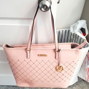 Michael Kors Violet Jet Set Beige Leather Large Carryall Tote NWT